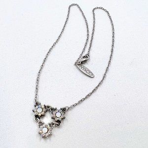NWOT - NY & CO - Three Jeweled Flowers Antiqued Silver Tone 15” Chain Necklace